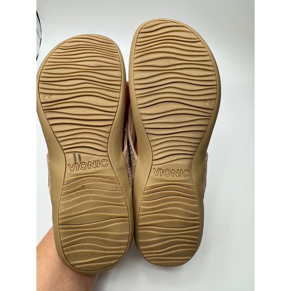 Vionic Dillon Shine Tan Rhinestone Orthotic Flip Flop Sandals Womens 9 - Picture 6 of 7